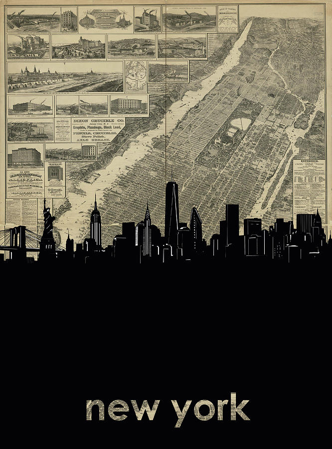 New York Skyline Map 4 Digital Art