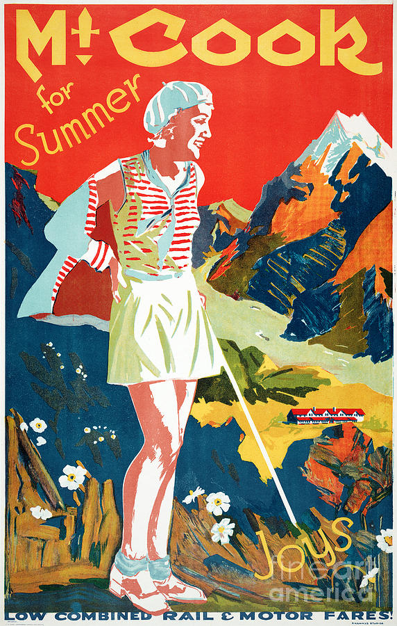 Vintage Painting - New Zealand Mt. Cook Vintage Travel Poster #1 by Vintage Treasure