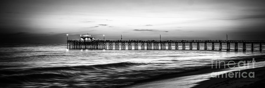 Newport Beach Pier Panorama Black And White Photo Photograph
