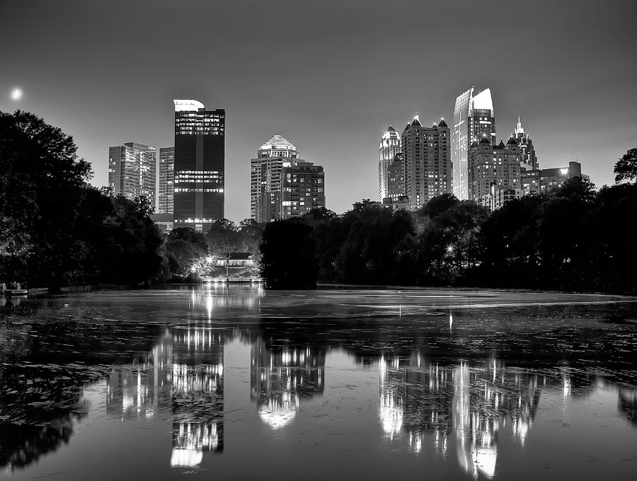 Night Atlanta.Piedmont Park lake. Photograph by Anna Rumiantseva