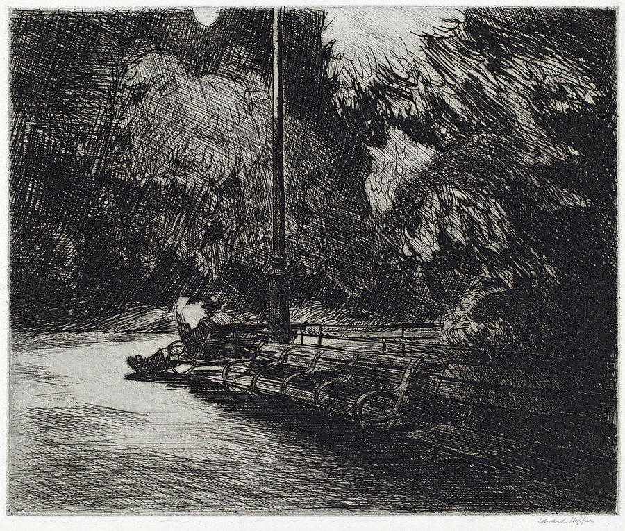 Night in the Park #1 Drawing by Edward Hopper