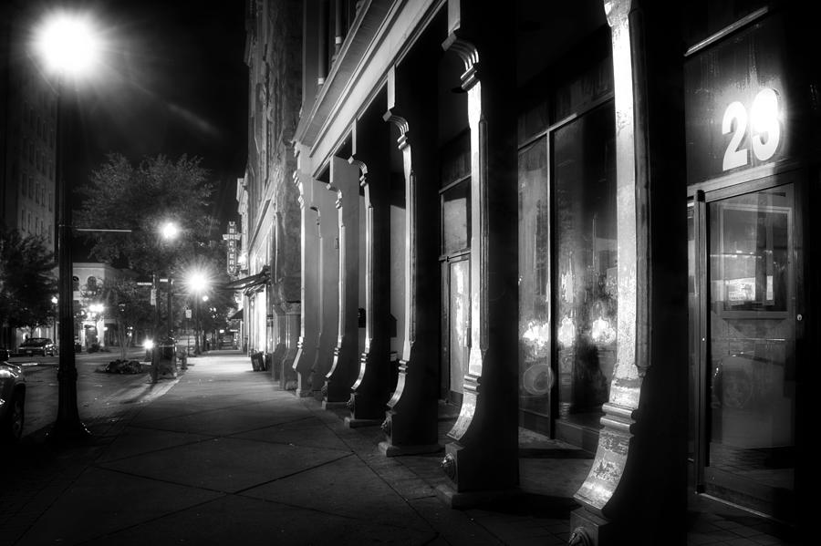 Night On Front Street in Black and White #1 Photograph by Greg and Chrystal Mimbs