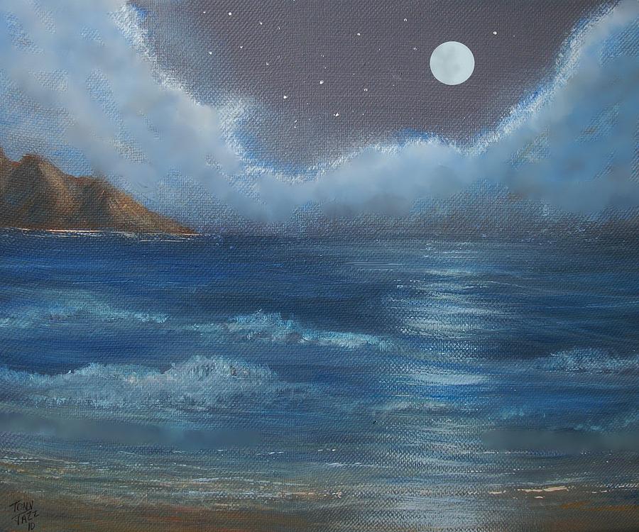 Night Seascape #1 Painting by Tony Rodriguez