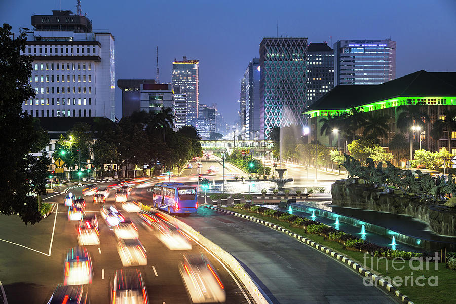 Night traffic in downtown Jakarta, Indonesia capital city.  #1 Photograph by Didier Marti