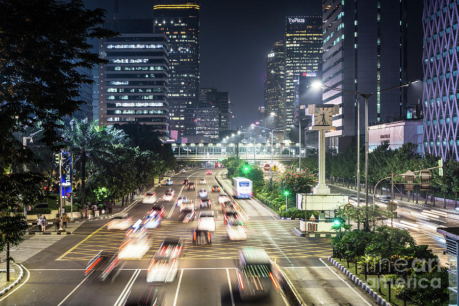 Night traffic rush in Jakarta #1 Photograph by Didier Marti