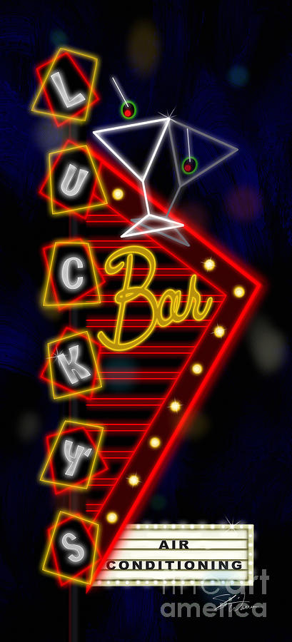 Nightclub Sign Luckys Bar #1 Mixed Media by Shari Warren