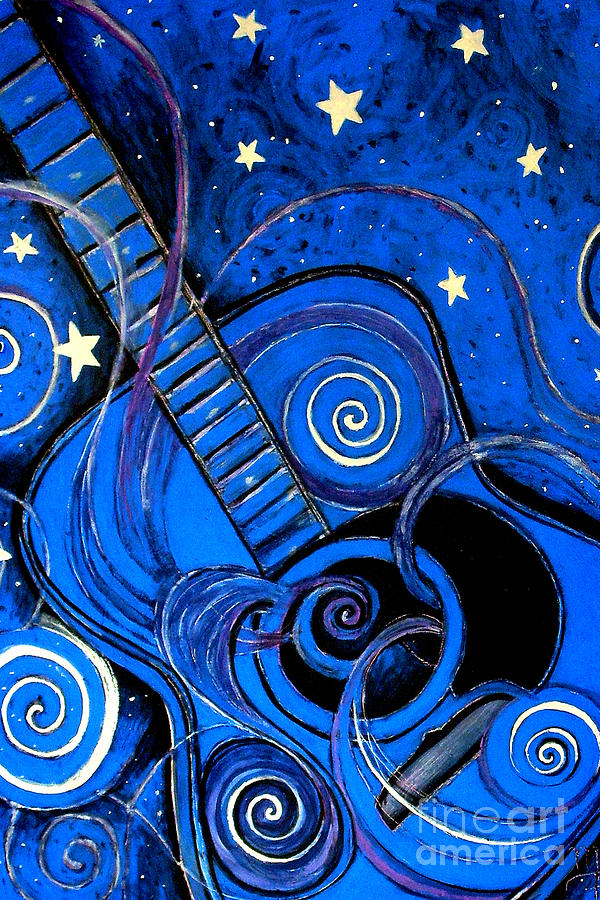 Nights melody a.k.a. Blue guitar Painting by Monica Furlow