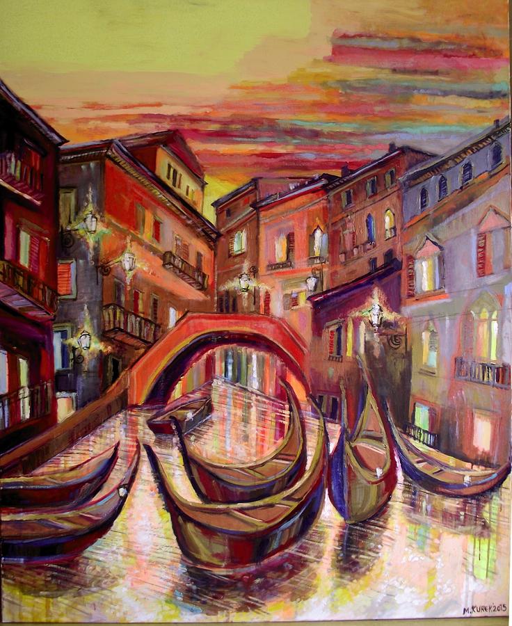 Boat Painting - Nocturno in Venice #1 by Magdalena Kurek