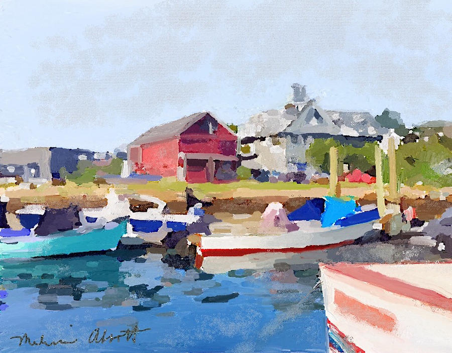 North Shore Art Association At Pirates Lane On Reeds Wharf From Beacon Marine Basin #1 Painting by Melissa Abbott