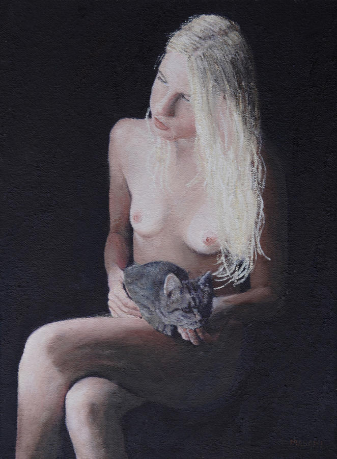 Nude And Cat #1 Painting by Masami Iida