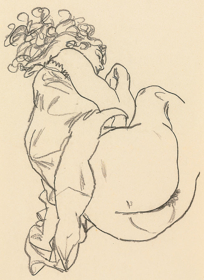 Nude Lying Down Drawing by Egon Schiele