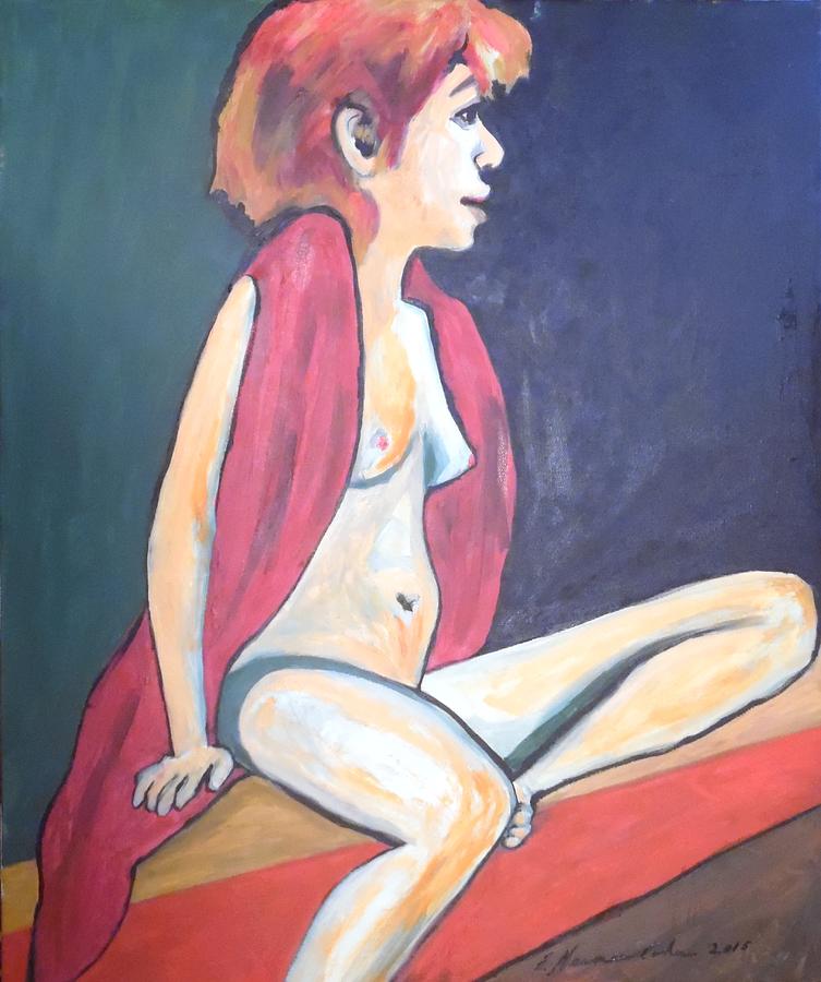 Nude with Red Shawl #2 Painting by Esther Newman-Cohen