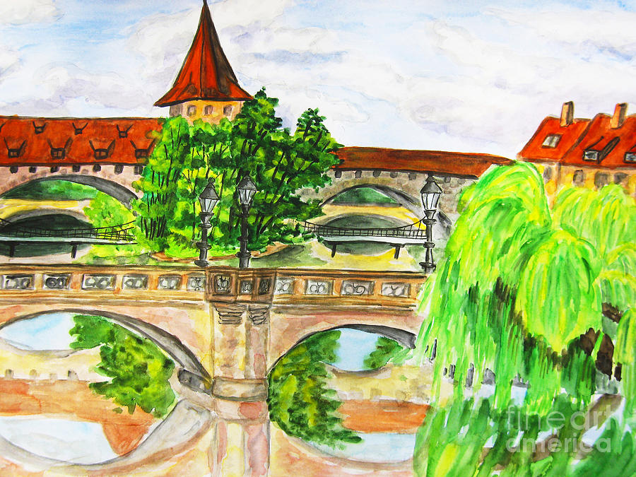 Nuremberg, hand drawn picture #2 Painting by Irina Afonskaya