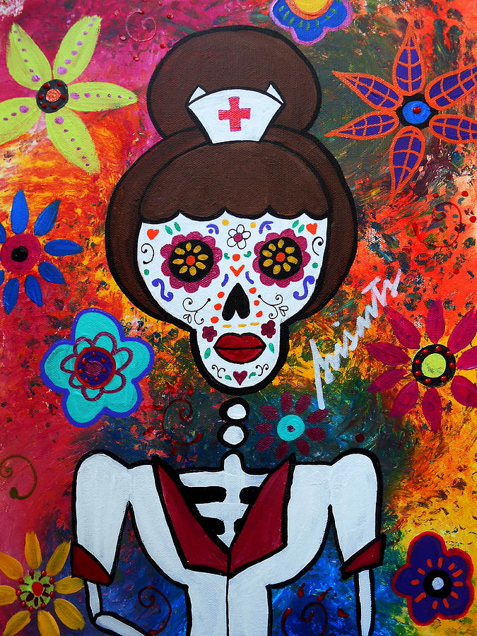 Nurse Day Of The Dead #1 Painting by Pristine Cartera Turkus