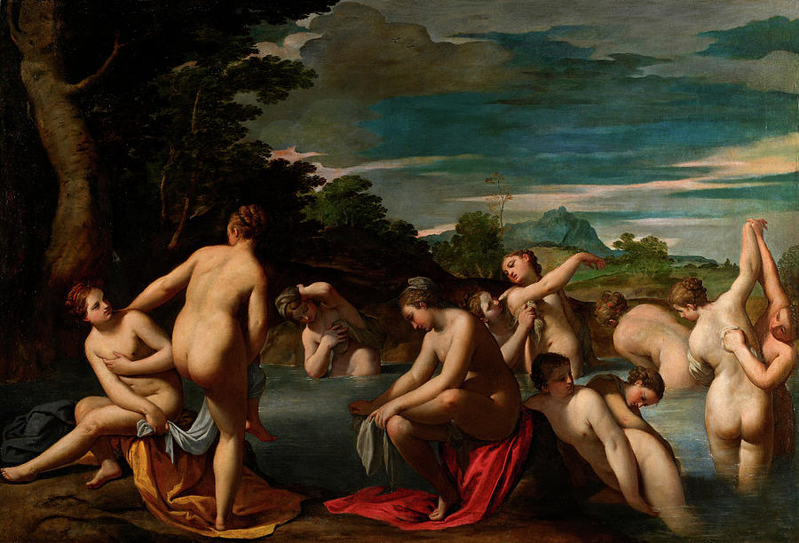 Nude Painting - Nymphs At The Bath #1 by Ippolito Scarsella