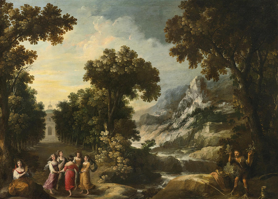Nymphs turning the Apulian Shepherd into an Olive Tree #2 Painting by Francisco Collantes