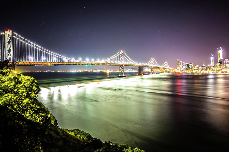 Oakland Bay Bridge In California At Night With San Francisco Sky #1 Photograph by Alex Grichenko