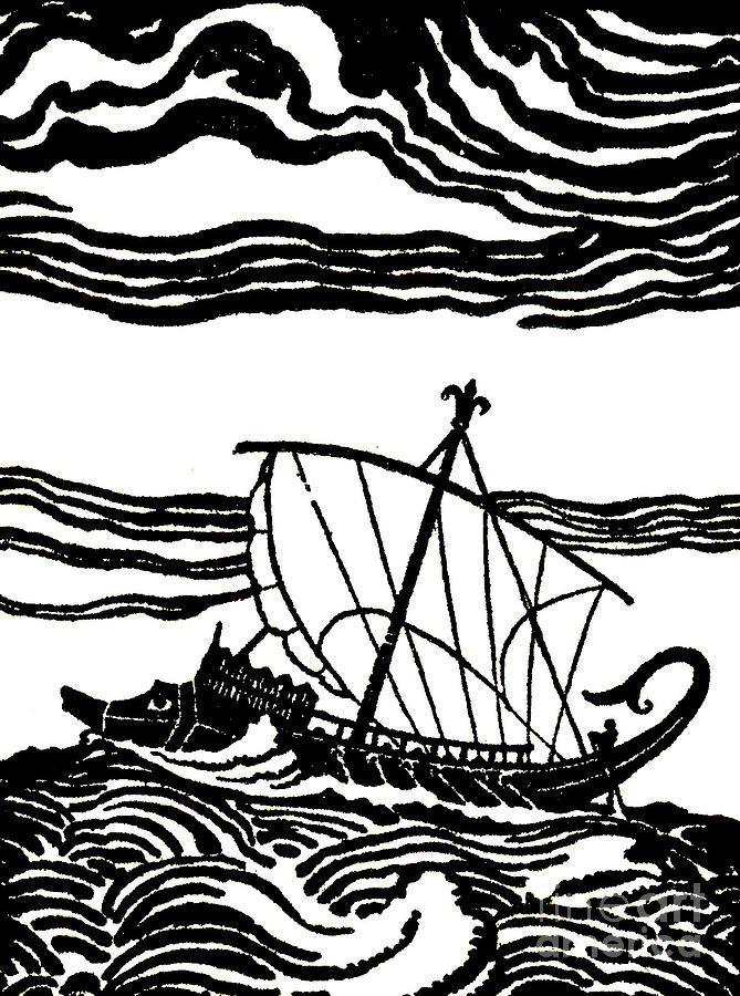 Greek Drawing - Odysseuss ship by Newell Convers Wyeth