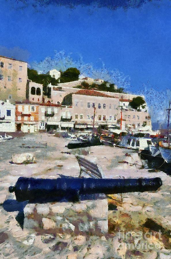 Old cannons in Hydra island #1 Painting by George Atsametakis