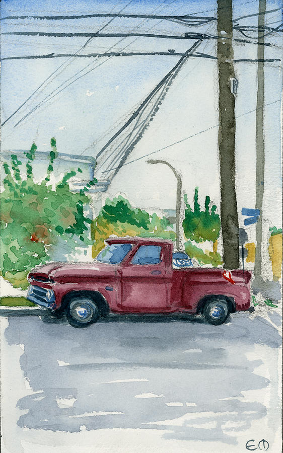 Long Beach Painting - Old Chevy on Wallnut by Edward Morden