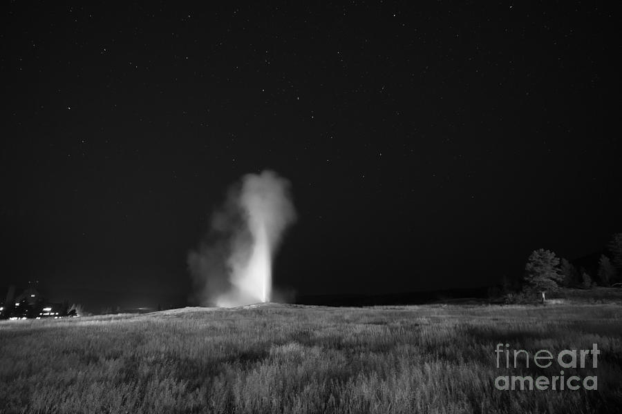 Old Faithful Erupting At Night  #1 Photograph by Michael Ver Sprill