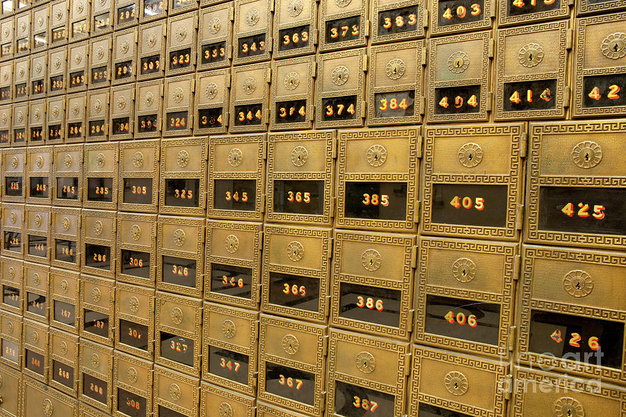 Old - fashion brass Post Office Boxes #2 Photograph by Anthony Totah