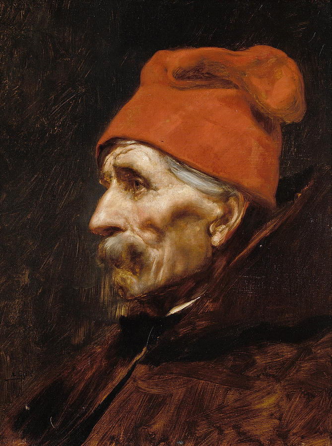 Old man wearing a red fez #3 Painting by Nikolaos Gyzis