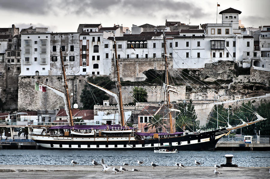 Old port Mahon and Italian sail training vessel Palinuro hdr #1 Photograph by Pedro Cardona Llambias