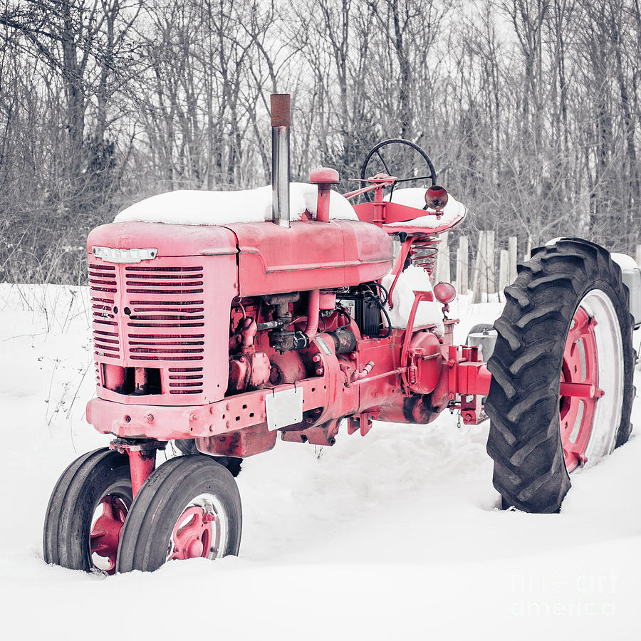 Old Red Tractor in the Snow #1 Photograph by Edward Fielding