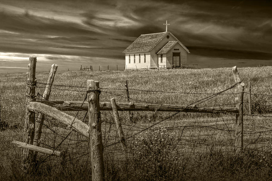 Architecture Photograph - Old Rural Country Church in Sepia Tone #1 by Randall Nyhof
