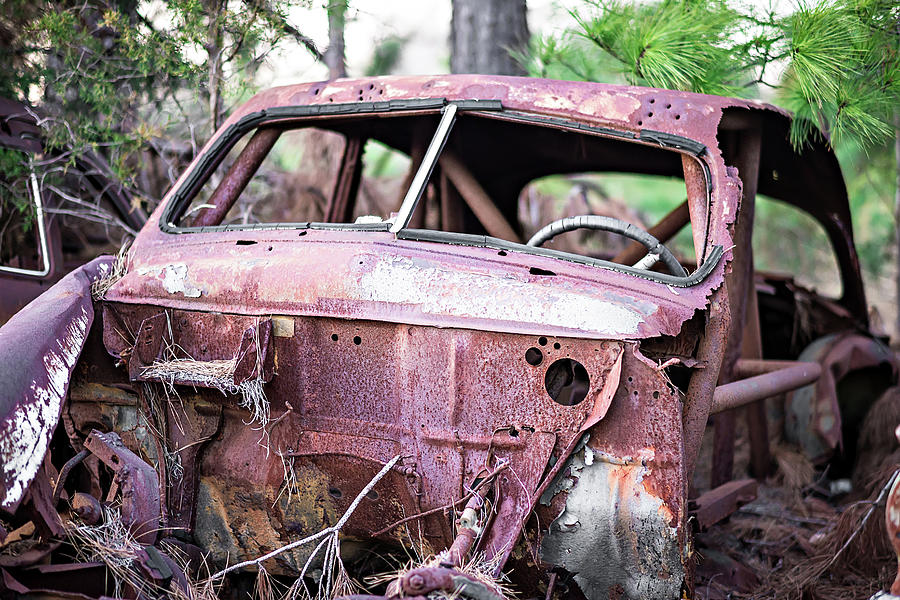 Old Rusty Abandoned Automobile In The Woods #1 Photograph by Alex Grichenko