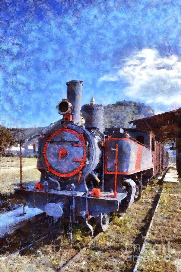 Old steam train in Nafplio town #1 Painting by George Atsametakis