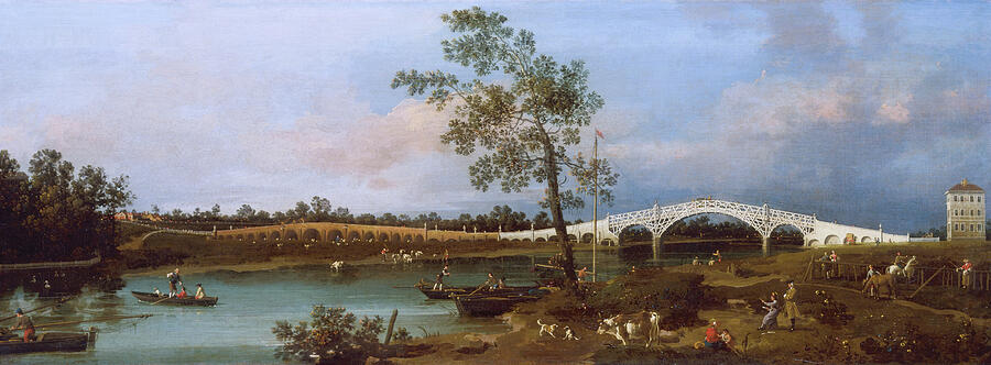 Old Walton Bridge, from 1755 Painting by Canaletto