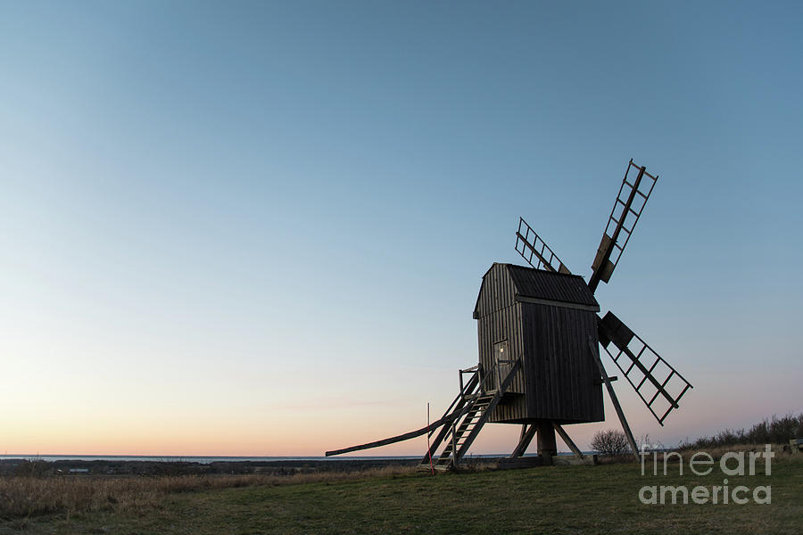 Old Wooden Windmill By Evening Light Photograph