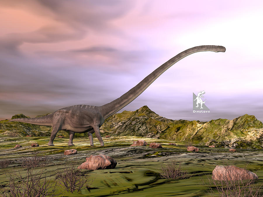 Omeisaurus Walking In The Desert - 3d Render Digital Art By Elenarts 