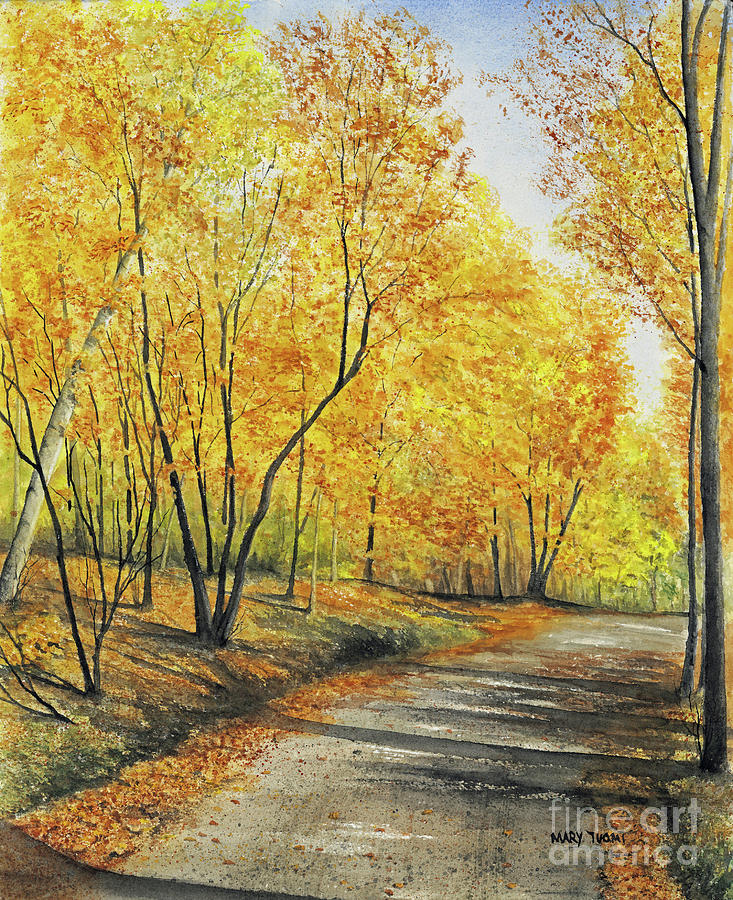 Fall Painting - On Golden Road #2 by Mary Tuomi