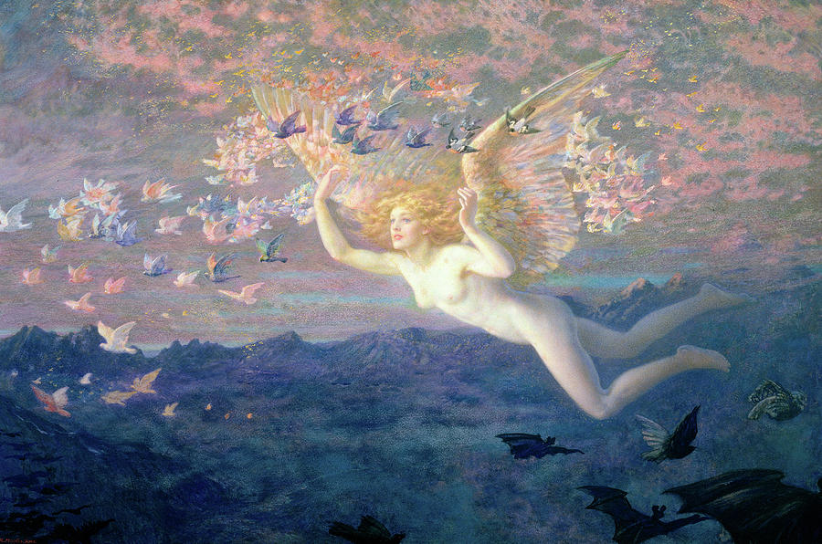 Hughes Painting - On The Wings Of The Morning 1 by Edward Robert Hughes Hughes Painting - On The Wings Of The Morning 1 by Edward Robert Hughes