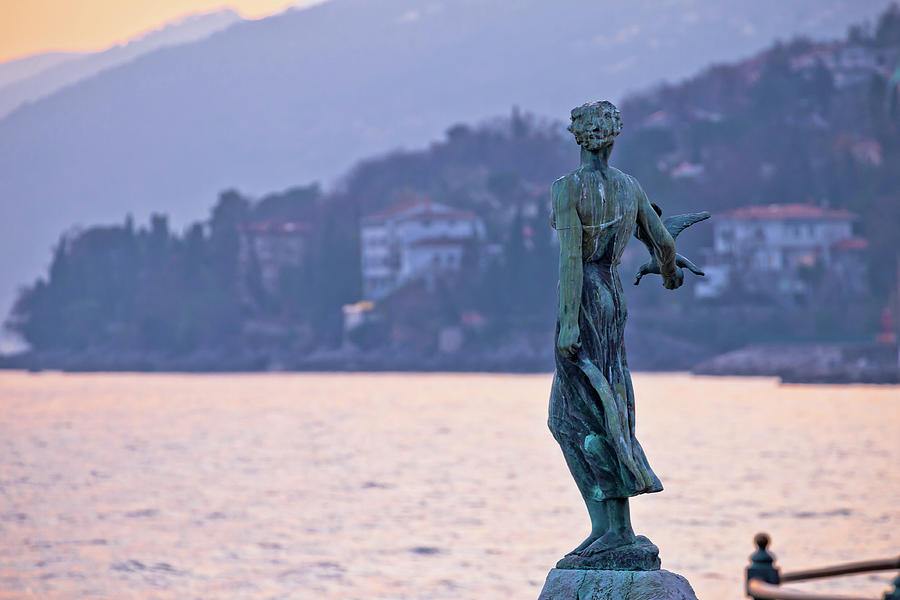 Opatija bay statue at sunset view #1 Photograph by Brch Photography