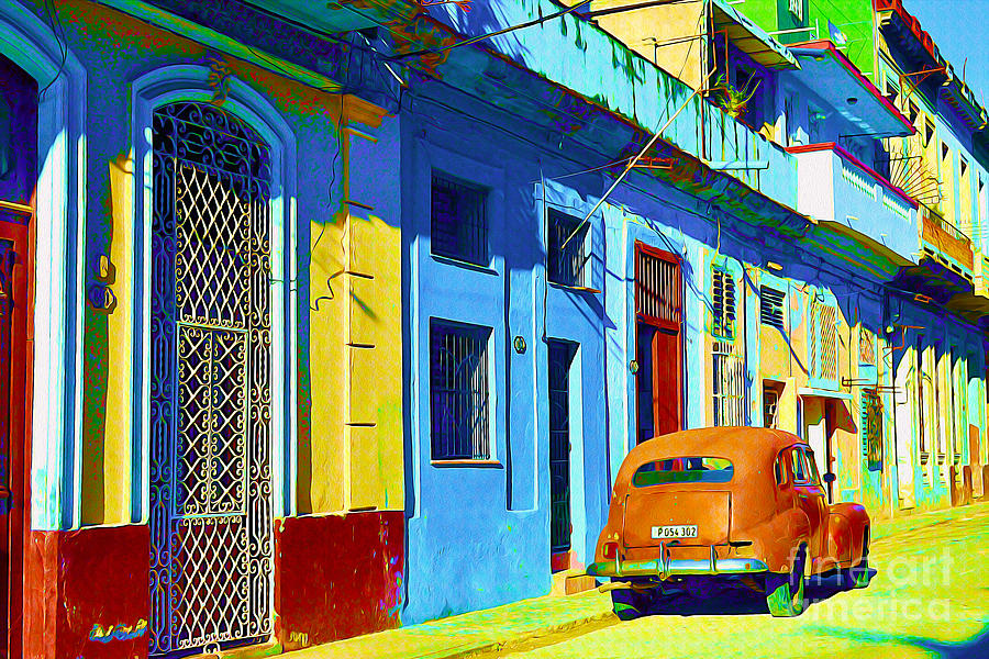 Orange Classic Car - Havana Cuba Painting by Chris Andruskiewicz