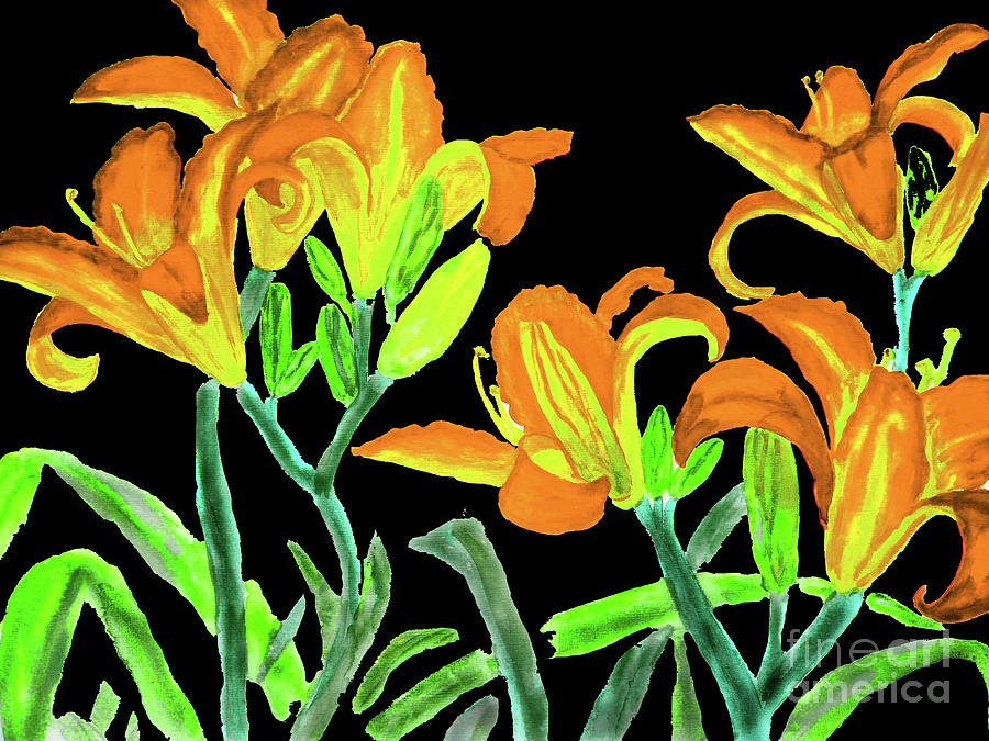 Orange-yellow lilies #1 Painting by Irina Afonskaya