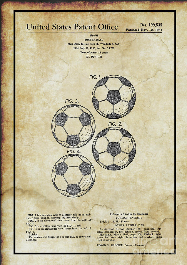 Original 1964 Vintage Soccer Ball Patent  #1 Digital Art by Doc Braham