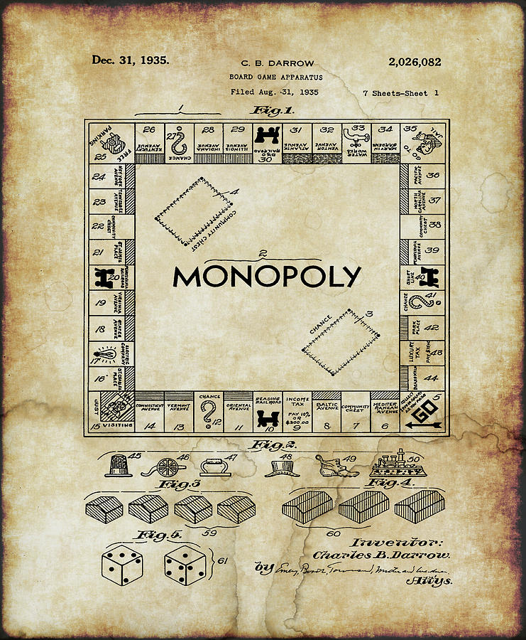 Patent For Monopoly Digital Art by Doc Braham