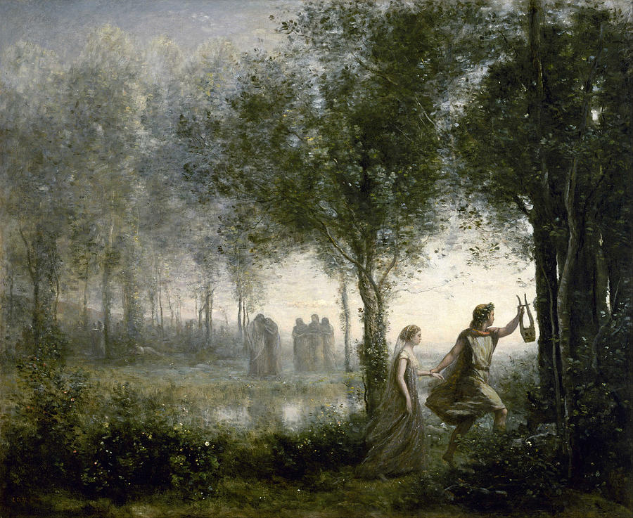 Landscape Painting - Orpheus Leading Eurydice from the Underworld #2 by Jean-Baptiste-Camille Corot