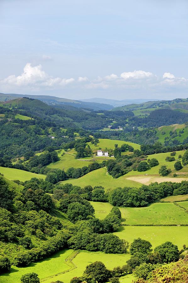 Over the Dee Valley to Dinbren Hall. Llangollen, Wales Photograph by ...