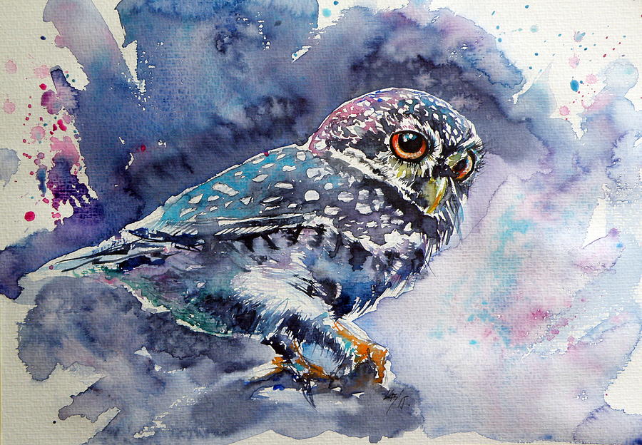 Owl Painting - Owl at night #4 by Kovacs Anna Brigitta