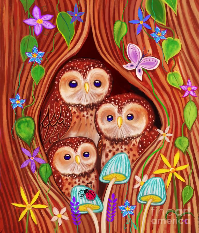 Owl Family Tree #1 Digital Art by Nick Gustafson