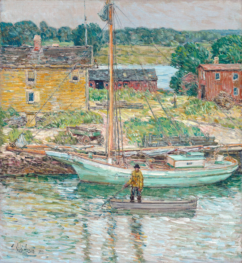 Childe Hassam Painting - Oyster Sloop. Cos Cob #1 by Childe Hassam