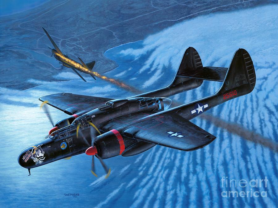 P-61 Black Widow - Caught In The Web #1 Digital Art by Stu Shepherd