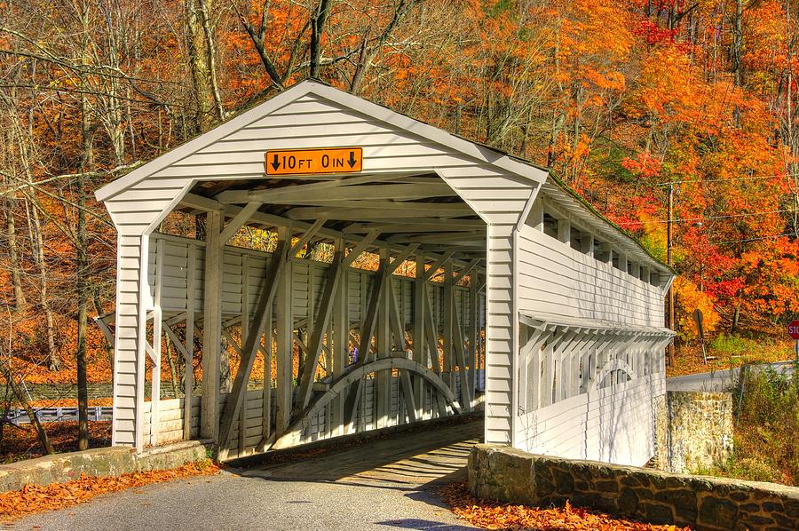 PA Country Roads - Knox Covered Bridge Over Valley Creek No. 2A - Valley Forge Park Chester County Photograph by Michael Mazaika
