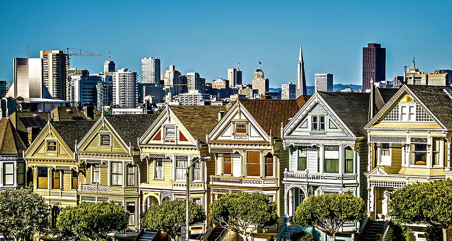 Painted Ladies And San Francisco Skyline In California #1 Photograph by Alex Grichenko